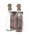 Double Copper Wall mounted holder with clear Bottles and gold pumps