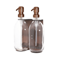 Double Copper Wall mounted holder with clear Bottles and copper pumps