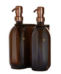 Double Copper Wall mounted holder with Amber Bottles and Bonze Pumps