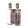 Double Copper Wall mounted holder with Clear  Bottles and Gold Pumps