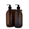 Double Copper Wall mounted holder with Amber Bottles and PlasticPumps