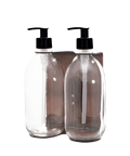 Double Copper Wall mounted holder with clear Bottles and plastic pumps