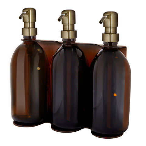 Copper Triple Wall Mounted Soap Dispenser-Gold-250ml-Amber-Kuishi