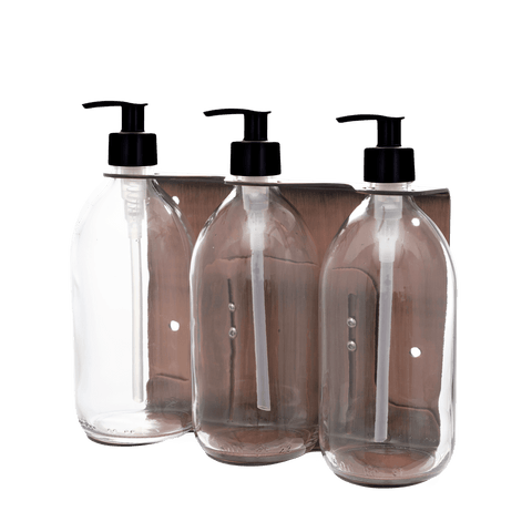 Copper Triple Wall Mounted Soap Dispenser-Plastic-250ml-Amber-Kuishi