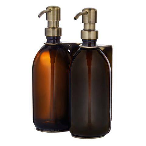 Gold Double Wall Mounted Soap Dispenser-Gold-300ml-Amber-Kuishi