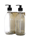 gold double wall mounted holder with clear bottle and plastic  pumps