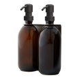 Brushed Silver Double Holder amber  bottles and black Pumps 
