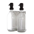 Brushed Silver Double Wall Mounted Soap Dispenser Clear bottles and black Pumps 