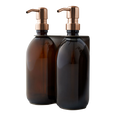Brushed Silver Double Holder clear bottles and Copper Pumps 