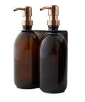 Brushed Silver Double Holder clear bottles and Copper Pumps 