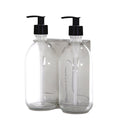 Brushed Silver Double Wall Mounted Soap Dispenser clear bottles and plastic Pumps 