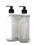 Brushed Silver Double Wall Mounted Soap Dispenser clear bottles and plastic Pumps 