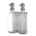 Brushed Silver Double Holder clear bottles and Silver Pumps 
