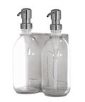 Brushed Silver Double Holder clear bottles and Silver Pumps 