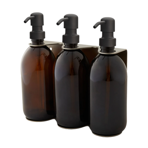 Nickel Triple Wall Mounted Soap Dispenser-Black-250ml-Amber-Kuishi