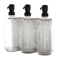 Nickle Triple Wall Mounted Soap Dispenser-Clear bottle and black pump