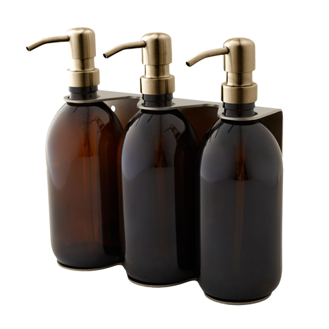 Nickel Triple Wall Mounted Soap Dispenser-Gold-250ml-Amber-Kuishi