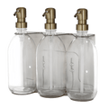 Nickle Triple Wall Mounted Soap Dispenser- Clear Bottles and Gold Top