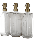 Nickle Triple Wall Mounted Soap Dispenser- Clear Bottles and Gold Top