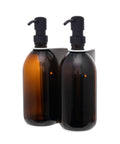 White Double Wall Mounted Soap Dispenser Amber Bottle Black