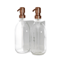 White Double Wall Mounted Soap Dispenser Clear Bottle Copper Pump