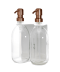 White Double Wall Mounted Soap Dispenser Clear Bottle Copper Pump