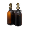 White Double Wall Mounted Soap Dispenser Amber Bottle Gold Pump