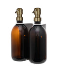 White Double Wall Mounted Soap Dispenser Amber Bottle Gold Pump