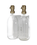 White Double Wall Mounted Soap Dispenser Clear Bottle Gold Pump