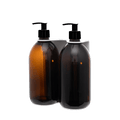 White Double Wall Mounted Soap Dispenser Amber Bottle Plastic Pump