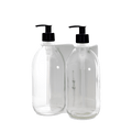 White Double Wall Mounted Soap Dispenser Clear Bottle Plastic Pump