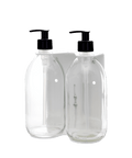 White Double Wall Mounted Soap Dispenser Clear Bottle Plastic Pump