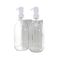 White Double Wall Mounted Soap Dispenser Clear Bottle white Pump