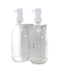 White Double Wall Mounted Soap Dispenser Clear Bottle white Pump