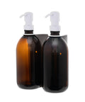 White Double Wall Mounted Soap Dispenser Amber Bottle White Pump