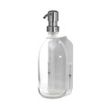 White wall mounted soap dispenser clear bottle and silver pump