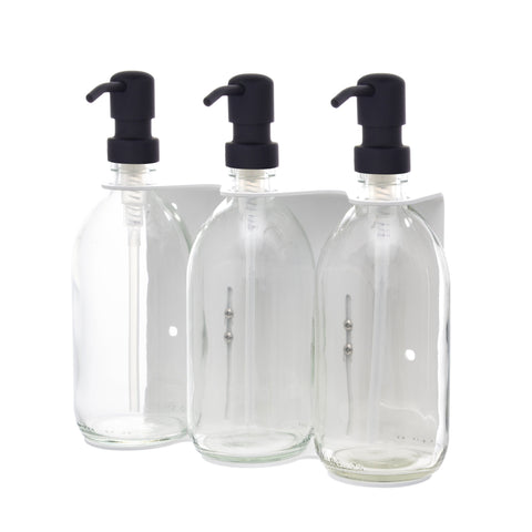 White Triple Wall Mounted Soap Dispenser-Black-250ml-Clear-Kuishi