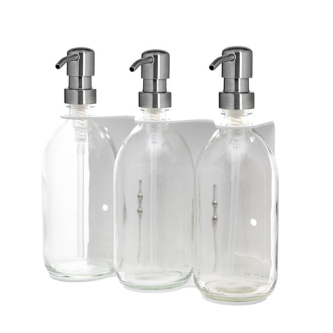 White Triple Wall Mounted Soap Dispenser-Silver-250ml-Clear-Kuishi